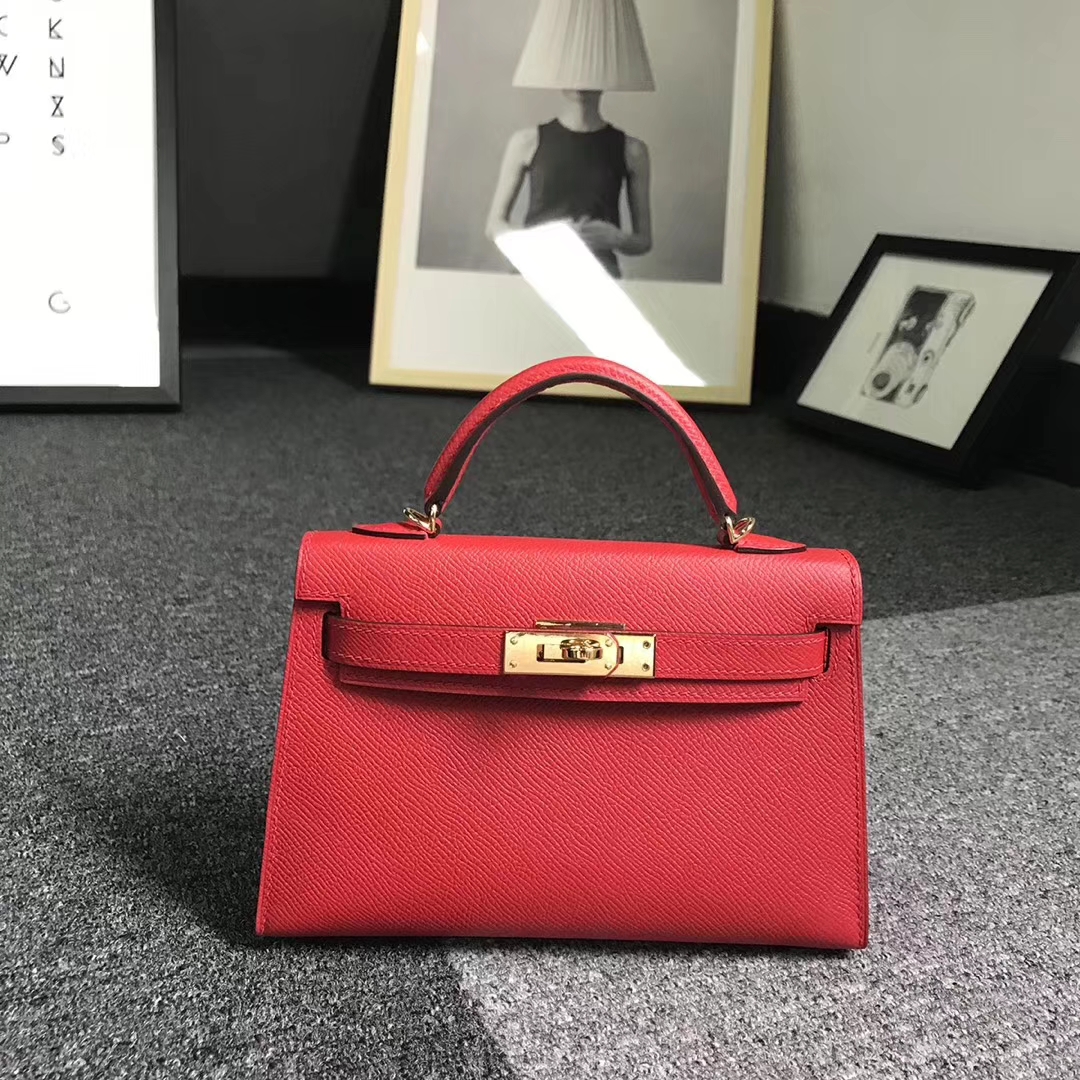 Hermès（爱马仕）Q5中国红 糖果红 原厂御用顶级Epsom 皮 Mini Kelly 二代 金扣 现货