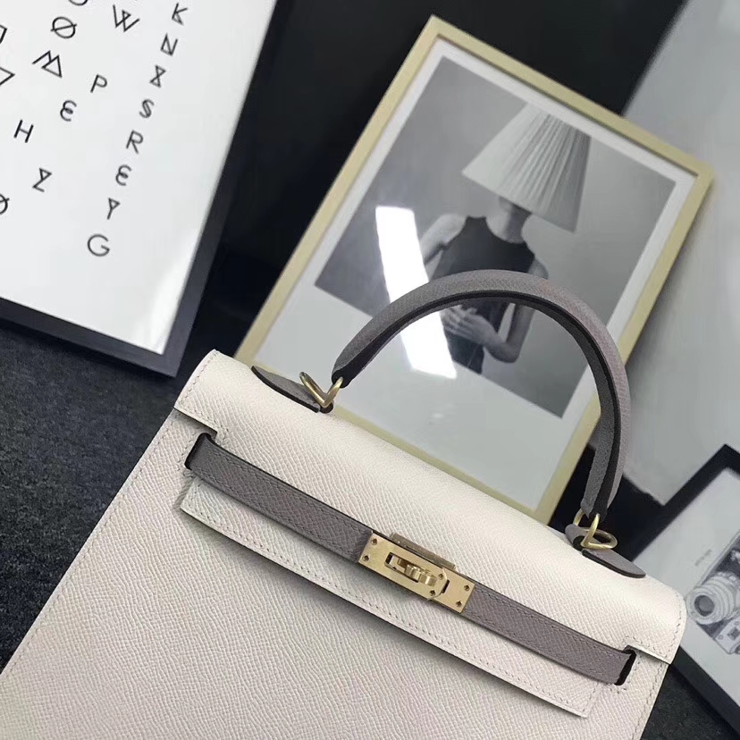Hermès（爱马仕）奶昔白拼沥青灰 原厂御用顶级Epsom 皮 Kelly 25 外缝 拉丝金扣