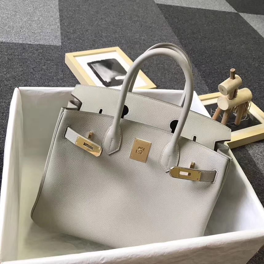 Hermès（爱马仕）C80 珍珠灰 原厂御用顶级小牛皮 Birkin 30 金扣