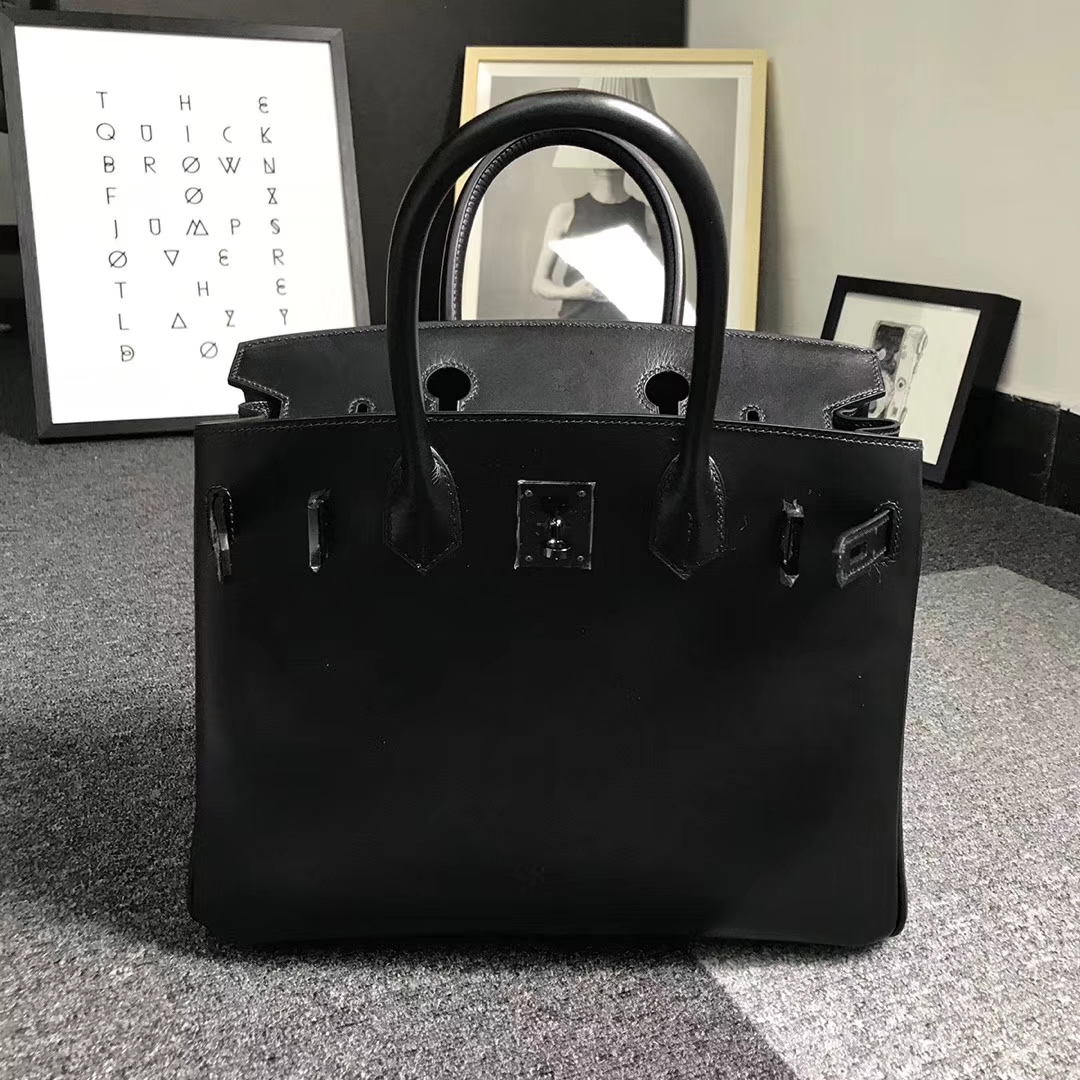 Hermès（爱马仕）黑色 原厂御用顶级Box 皮 Birkin 30 黑色扣 So Black