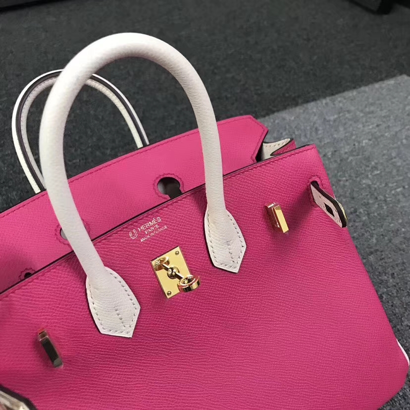Hermès（爱马仕）E5 糖果粉拼奶昔白 原厂御用顶级Epsom 皮 Birkin 25 金扣 现货