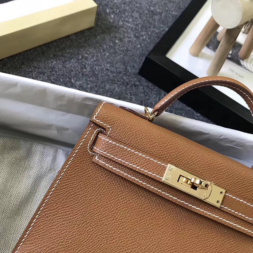 Hermès（爱马仕）金棕色 原厂御用顶级Epsom 皮 Mini Kelly 二代 金扣 现货