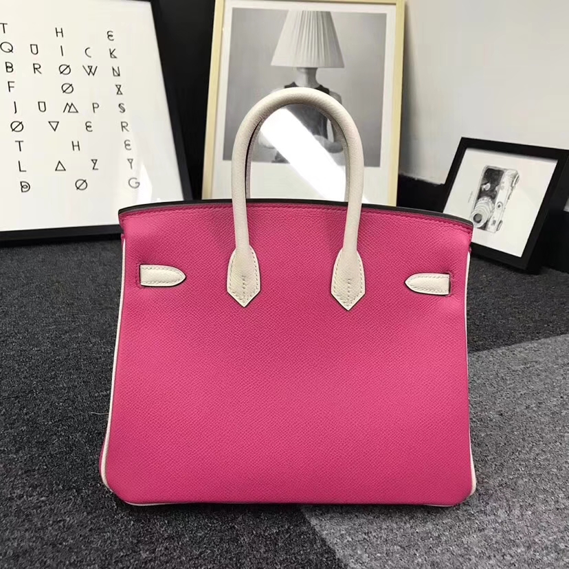 Hermès（爱马仕）E5 糖果粉拼奶昔白 原厂御用顶级Epsom 皮 Birkin 25 金扣 现货
