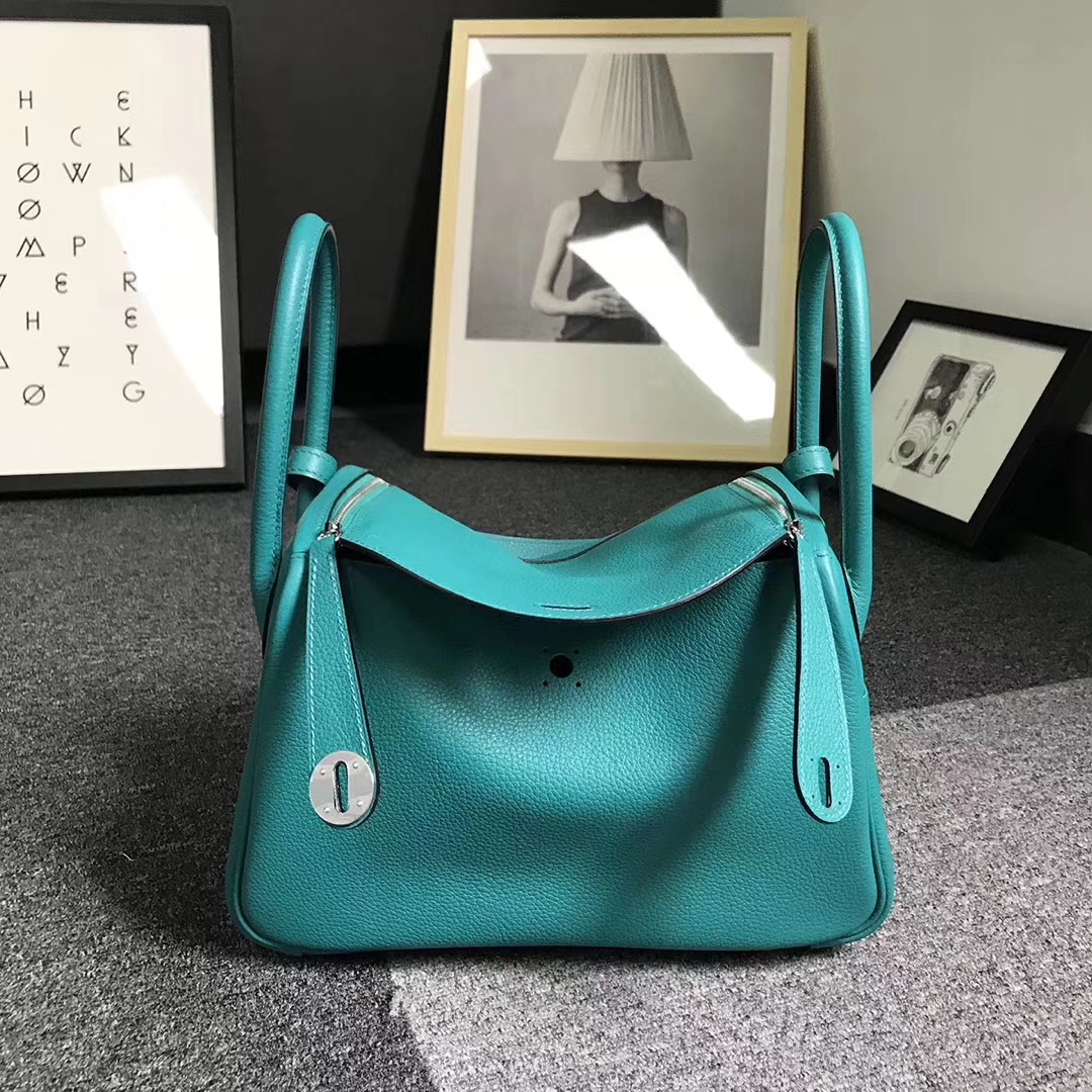 Hermès（爱马仕）7F孔雀蓝 原厂御用顶级小牛皮 Lindy 26 银扣