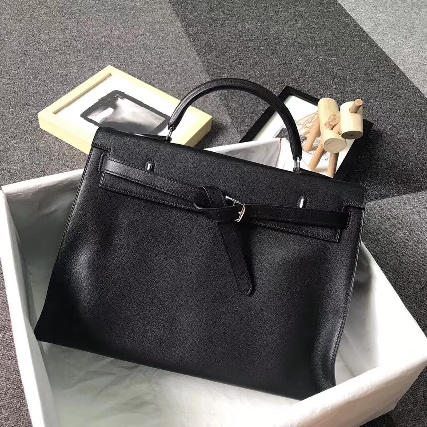 Hermès（爱马仕）黑色 原厂御用顶级Swift 皮 Kelly Flat 35 外缝 现货