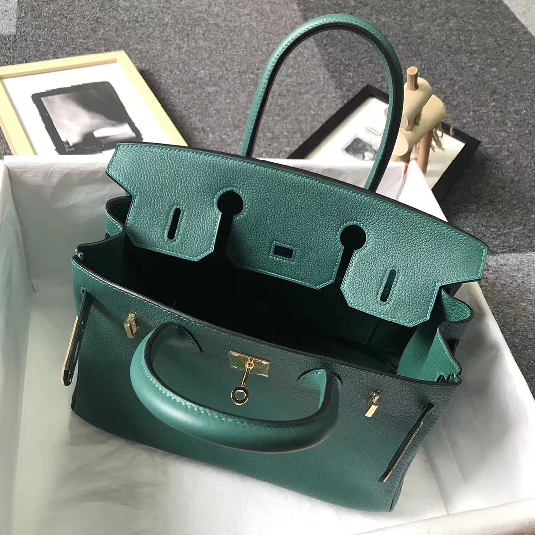 Hermès（爱马仕）Z6孔雀绿 原厂御用顶级小牛皮 Birkin 30 金扣
