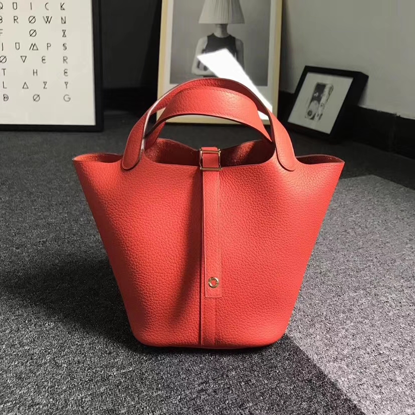 Hermès（爱马仕）火焰橙 原厂御用顶级TC 皮 Picotin  Lock 18cm 金扣