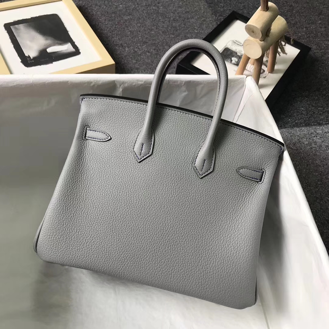 Hermès（爱马仕）4Z海鸥灰内拼玛瑙蓝 原厂御用顶级小牛皮 Birkin 25 银扣