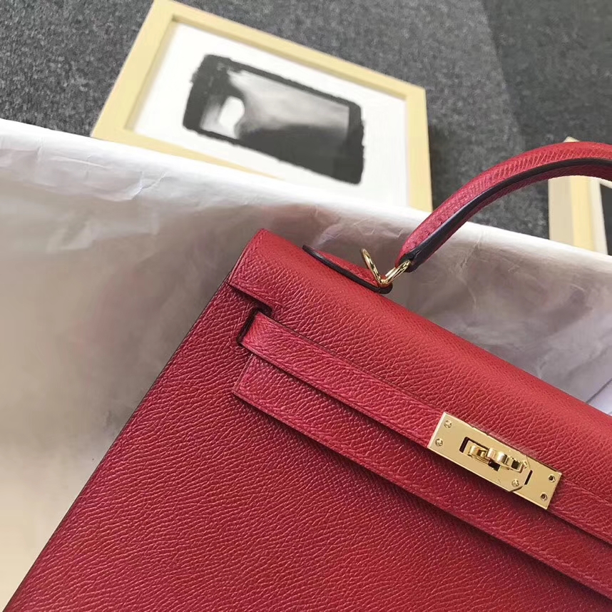 Hermès（爱马仕）Q5 中国红 糖果红 原厂御用顶级Epsom 皮 Kelly 25 外缝 金扣 现货