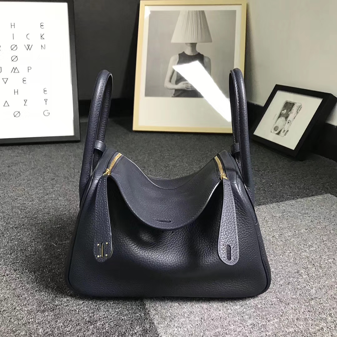 Hermès（爱马仕）午夜蓝 原厂御用顶级TC 皮 Lindy 26 金扣