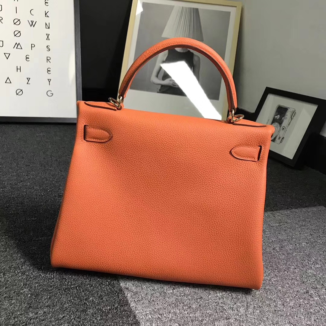 Hermès（爱马仕）93经典橙色 原厂御用顶级小牛皮 Kelly 28 金扣