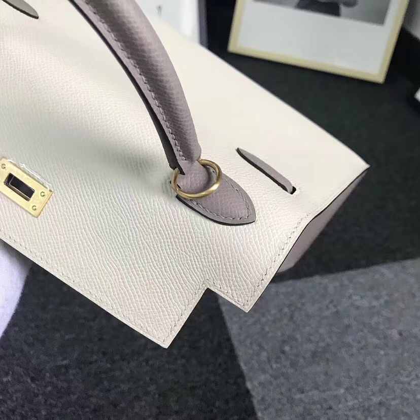 Hermès（爱马仕）奶昔白拼沥青灰 原厂御用顶级Epsom 皮 Kelly 25 外缝 拉丝金扣