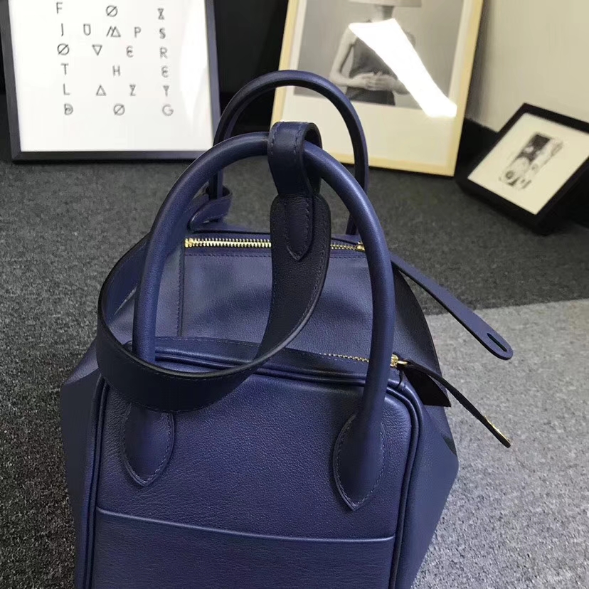 Hermès（爱马仕）鸭子蓝拼石榴红 原厂御用顶级Swift 皮 Lindy 30 金扣 现货