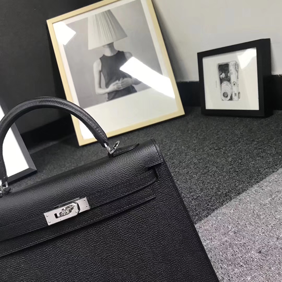 Hermès（爱马仕）黑色 原厂御用顶级Epsom 皮 Kelly 25 外缝 金扣 银扣  现货