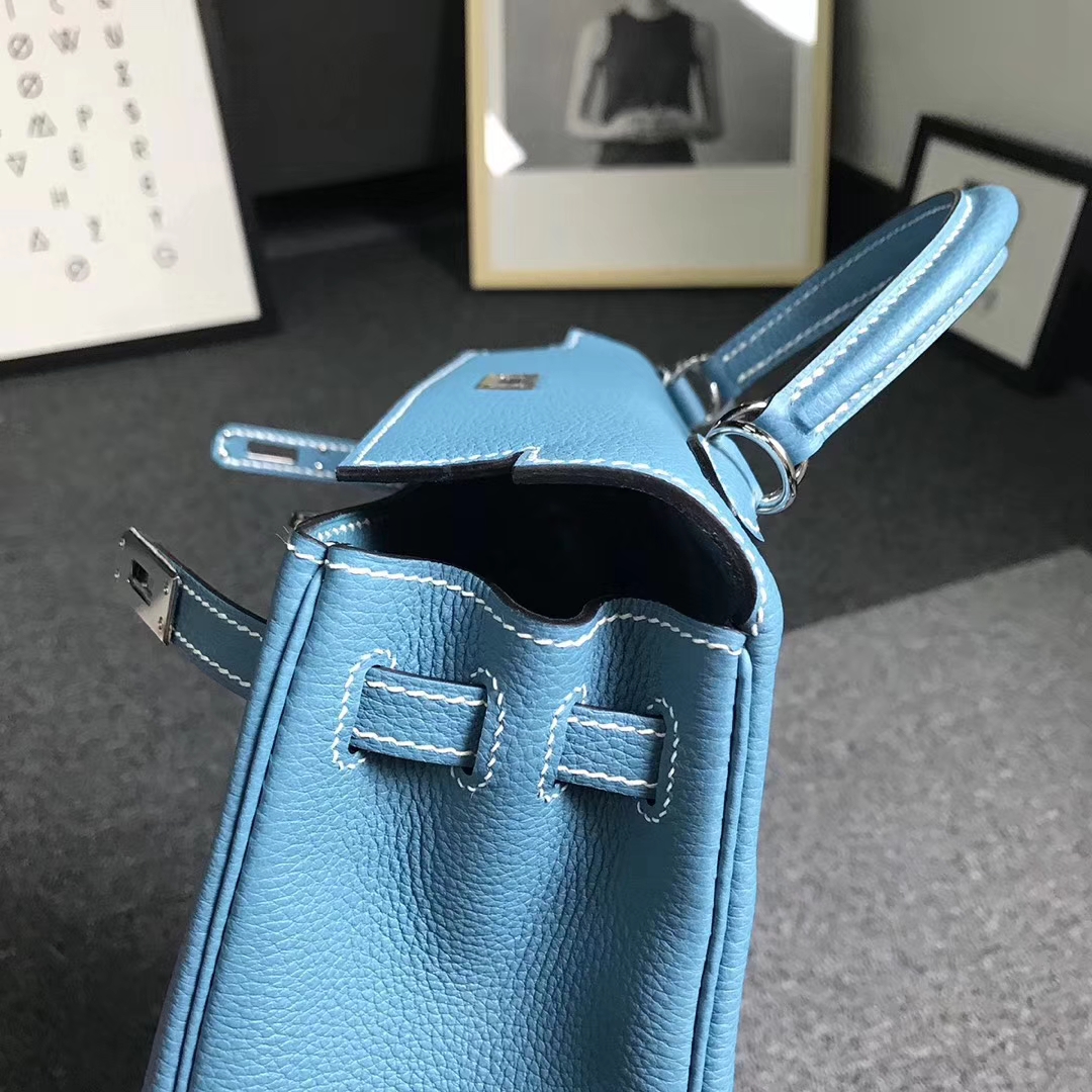 Hermès（爱马仕）牛仔蓝 原厂御用顶级小牛皮 Kelly25 银扣