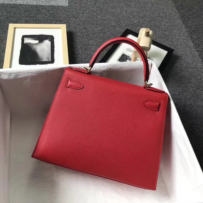 Hermès（爱马仕 Q5国旗红 原厂epsom皮 Kelly 28 金扣