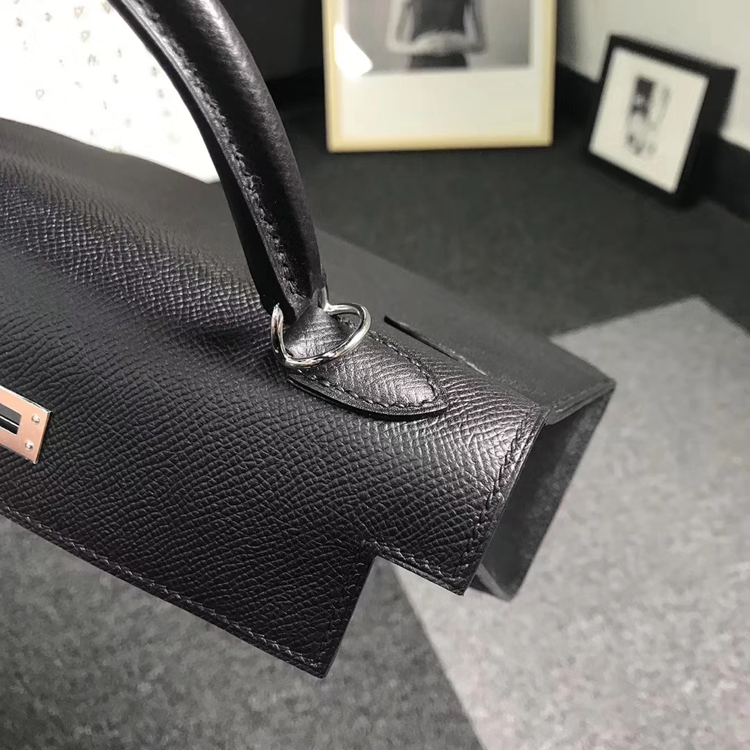 Hermès（爱马仕）黑色 原厂御用顶级Epsom 皮 Kelly 25 外缝 金扣 银扣  现货
