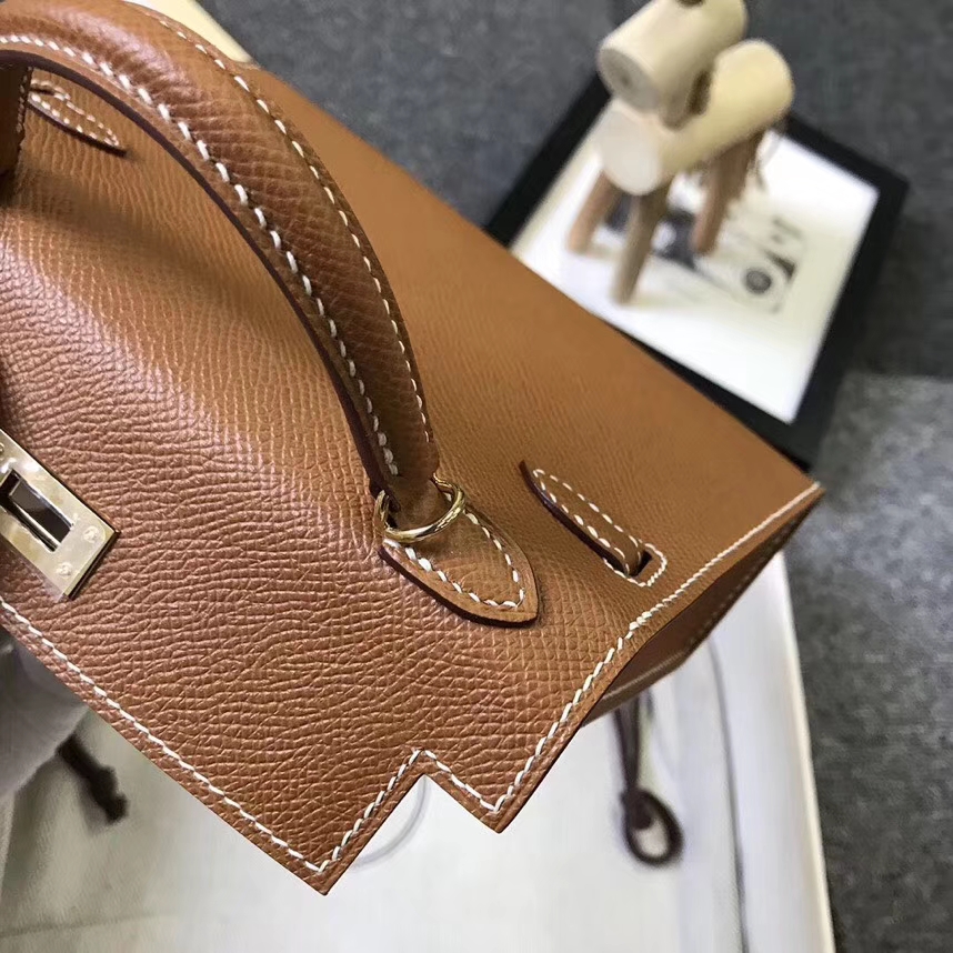 Hermès（爱马仕）金棕色 原厂御用顶级Epsom 皮 Mini Kelly 二代 金扣 现货