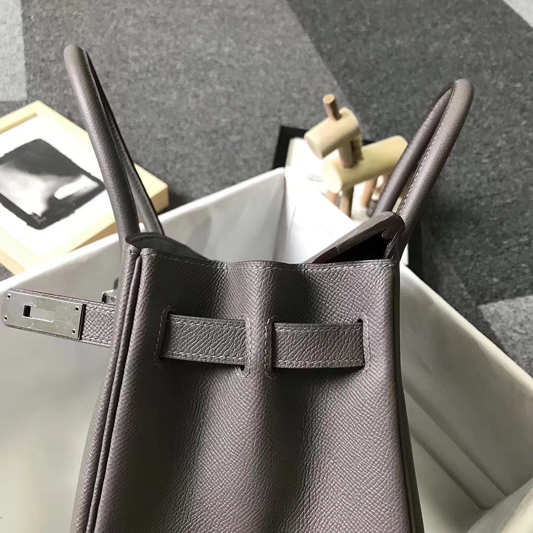 Hermès（爱马仕）8F锡器灰 原厂御用顶级Epsom 皮 Birkin 30 银扣