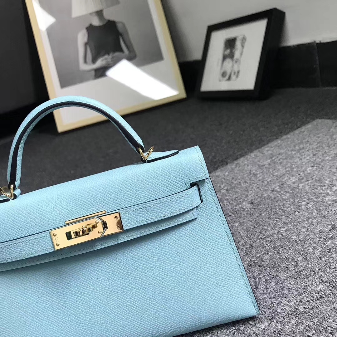 Hermès（爱马仕）3P马卡龙蓝 原厂御用顶级Epsom 皮 Mini Kelly 二代 金扣