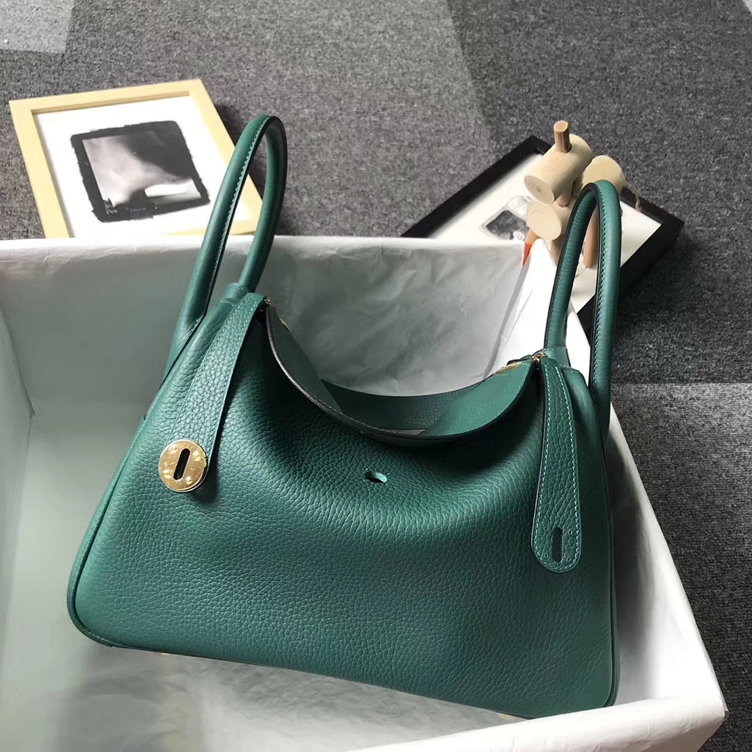 Hermès（爱马仕）Z6孔雀绿 原厂御用顶级TC 皮 Lindy 30 金扣
