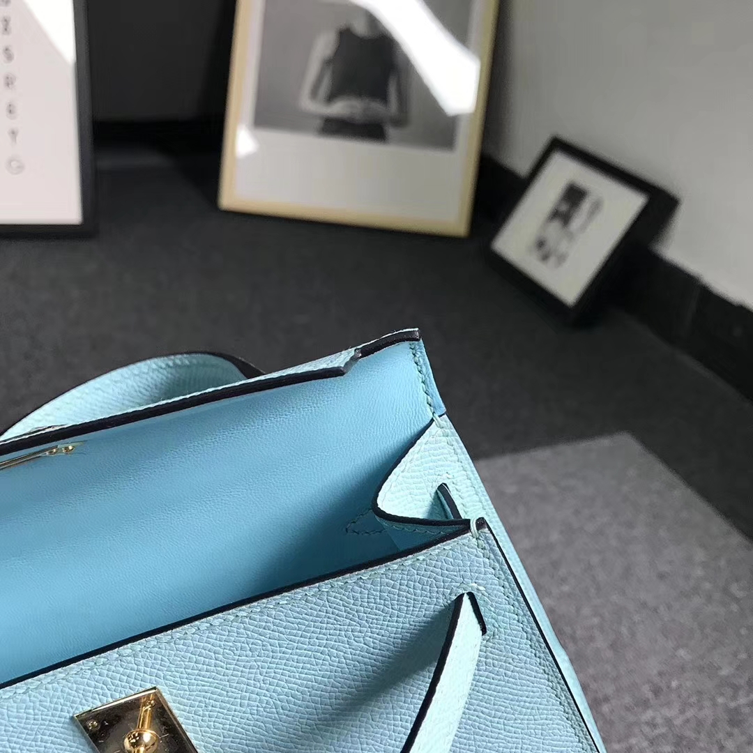 Hermès（爱马仕）3P马卡龙蓝 原厂御用顶级Epsom 皮 Mini Kelly 二代 金扣