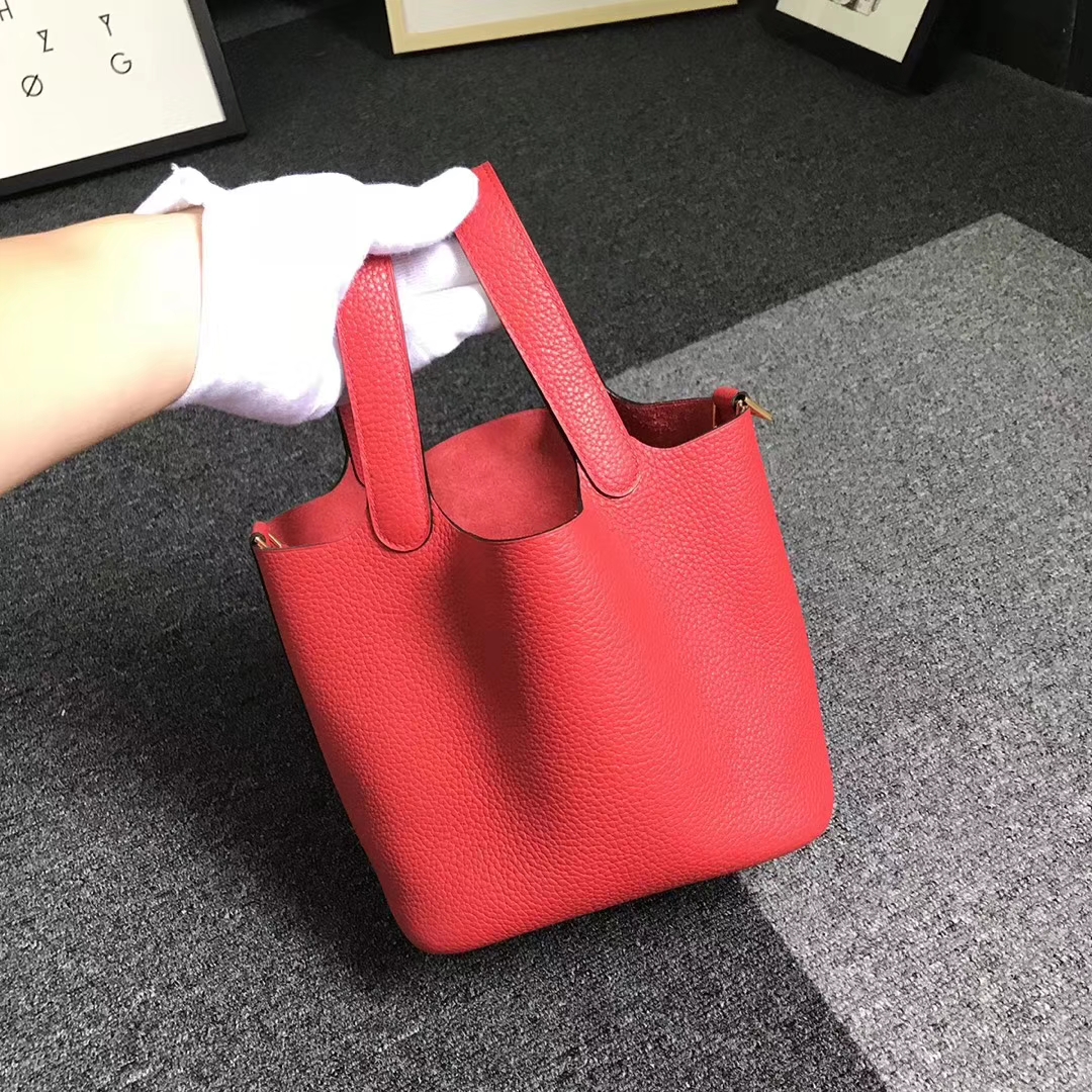 Hermès（爱马仕）番茄红 原厂御用顶级TC 皮 Picotin  Lock 18 cm 金扣