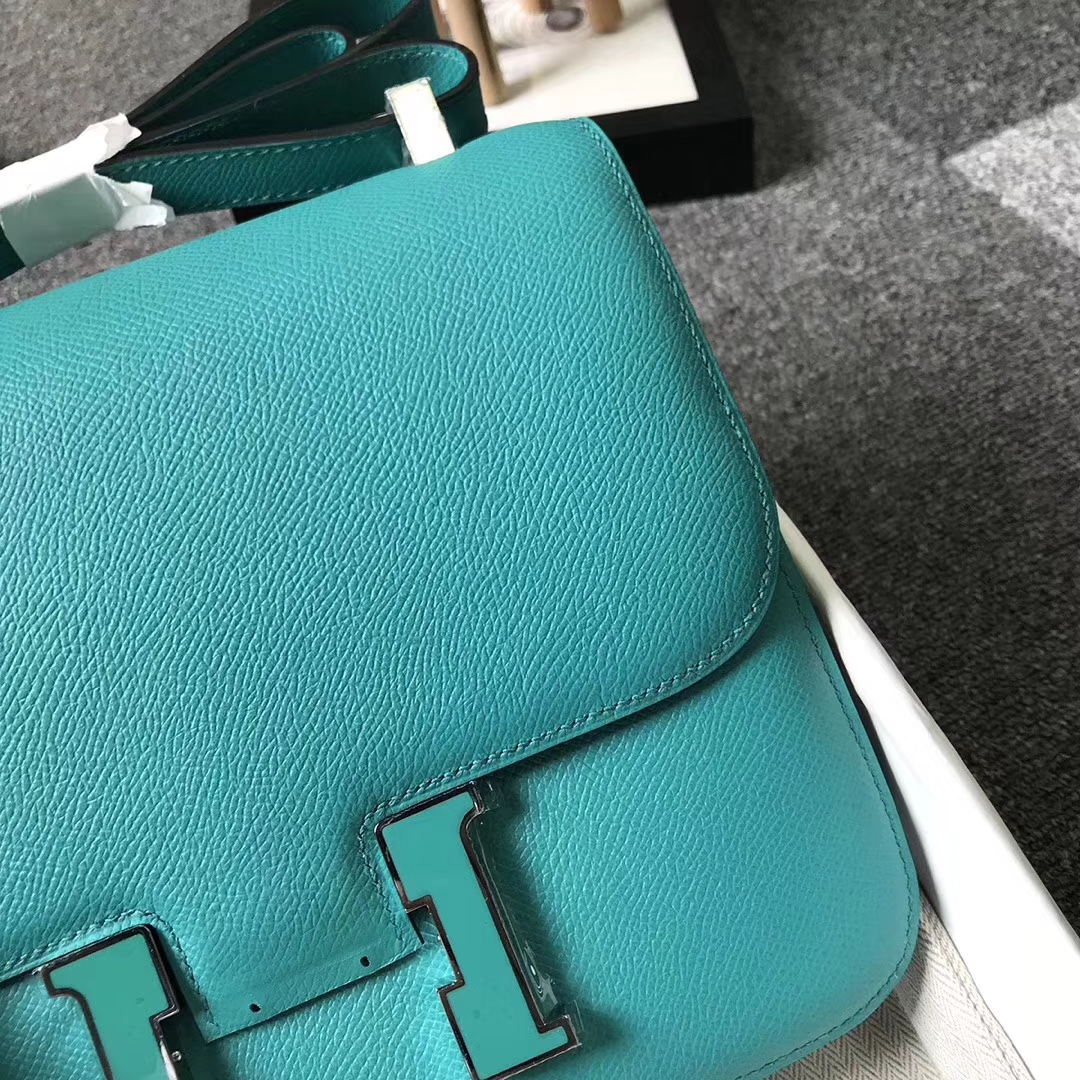 Hermès（爱马仕）7F孔雀蓝内拼薄荷绿 原厂御用顶级Epsom 皮 Constance 24 孔雀蓝珐琅扣