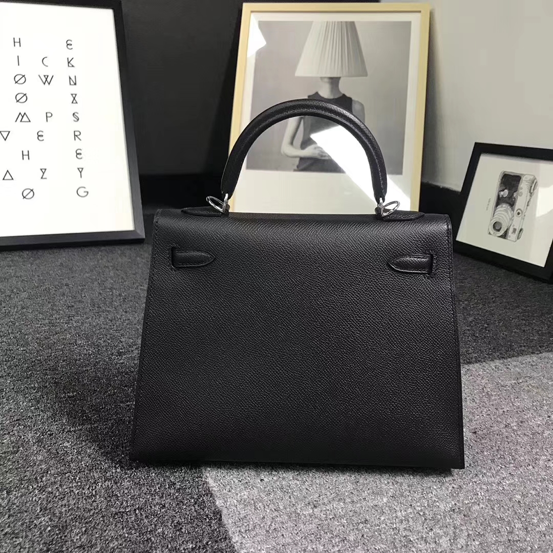Hermès（爱马仕）黑色 原厂御用顶级Epsom 皮 Kelly 25 外缝 金扣 银扣  现货