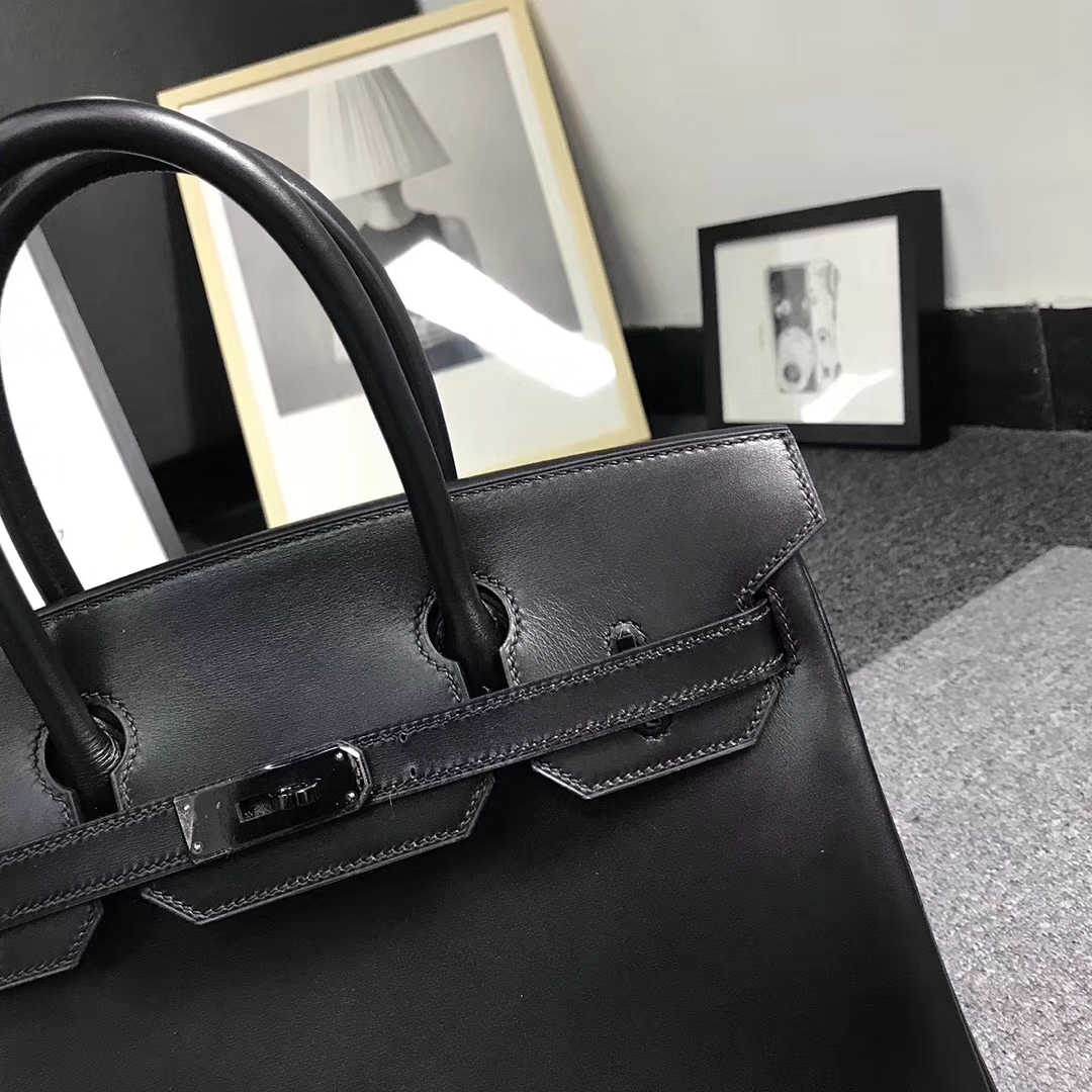 Hermès（爱马仕）黑色 原厂御用顶级Box 皮 Birkin 30 黑色扣 So Black