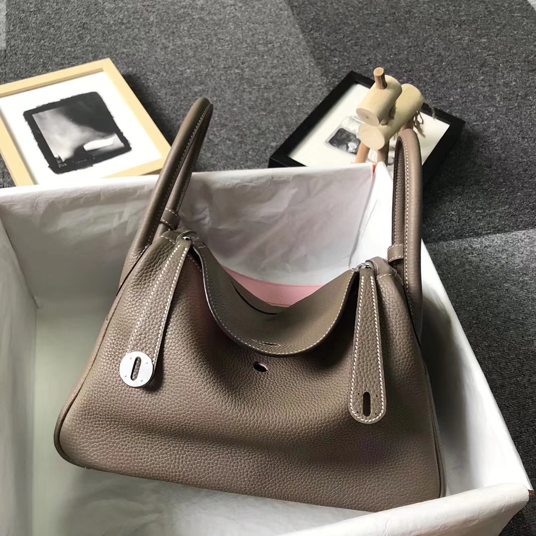 Hermès（爱马仕）CK18大象灰拼3Q新樱花粉 原厂御用顶级TC 皮 Lindy 30 银扣