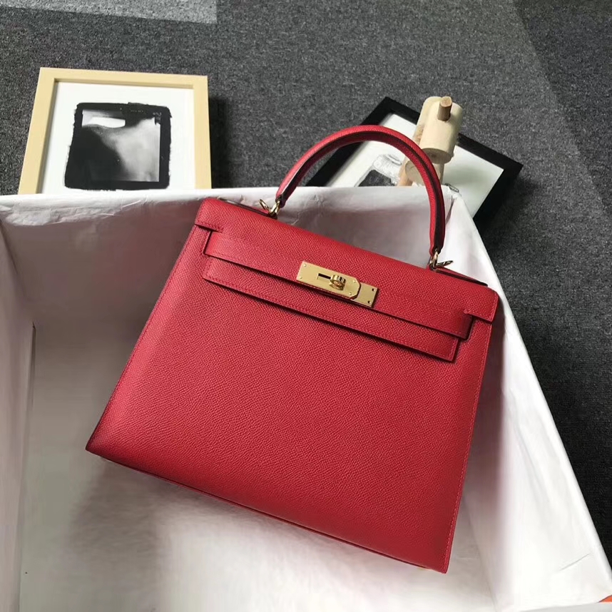 Hermès（爱马仕 Q5国旗红 原厂epsom皮 Kelly 28 金扣