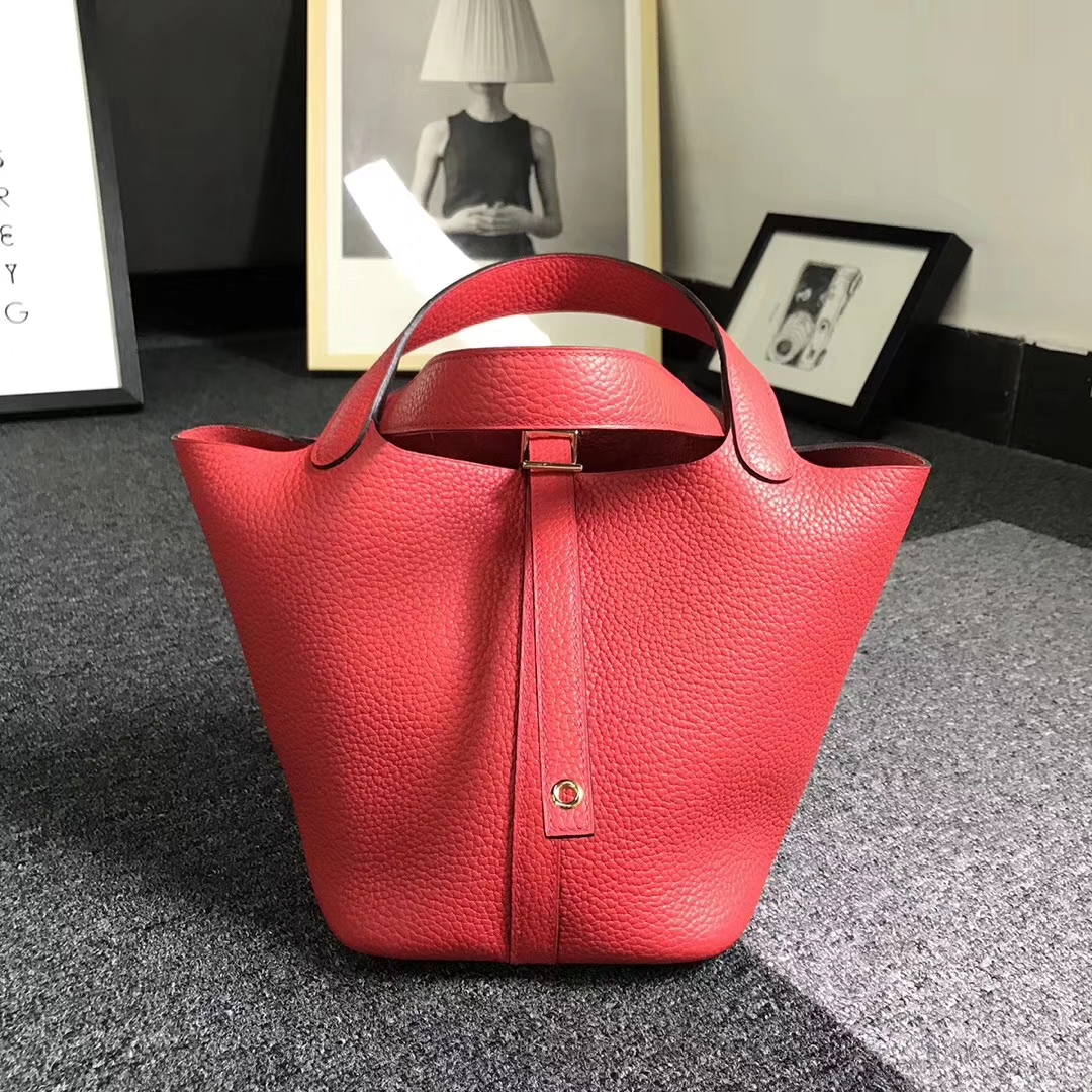 Hermès（爱马仕）番茄红 原厂御用顶级TC 皮 Picotin  Lock 18 cm 金扣