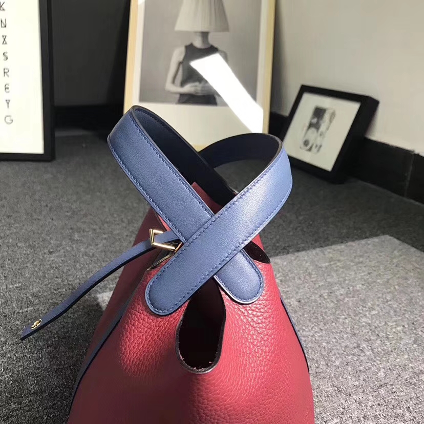 Hermès（爱马仕）石榴红拼玛瑙蓝 原厂御用顶级TC 皮 Picotin  Lock 18cm 金扣