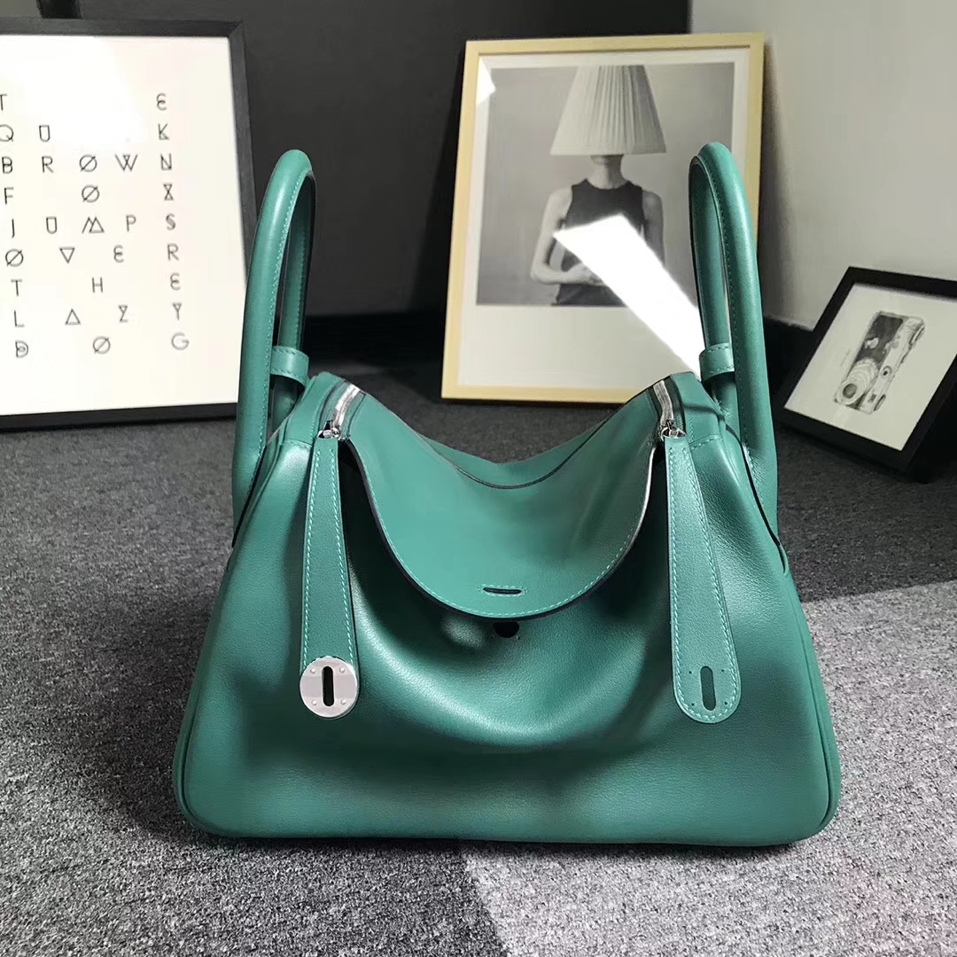 Hermès（爱马仕）Z6 孔雀绿 原厂御用顶级Swift 皮 Lindy 30 银扣