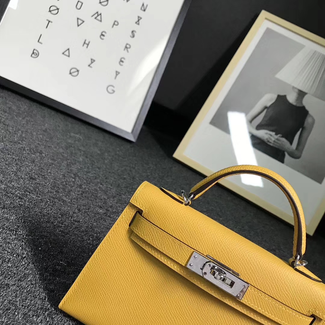Hermès（爱马仕）9D琥珀黄 原厂御用顶级Epsom 皮 Mini  Kelly 二代 银扣 现货