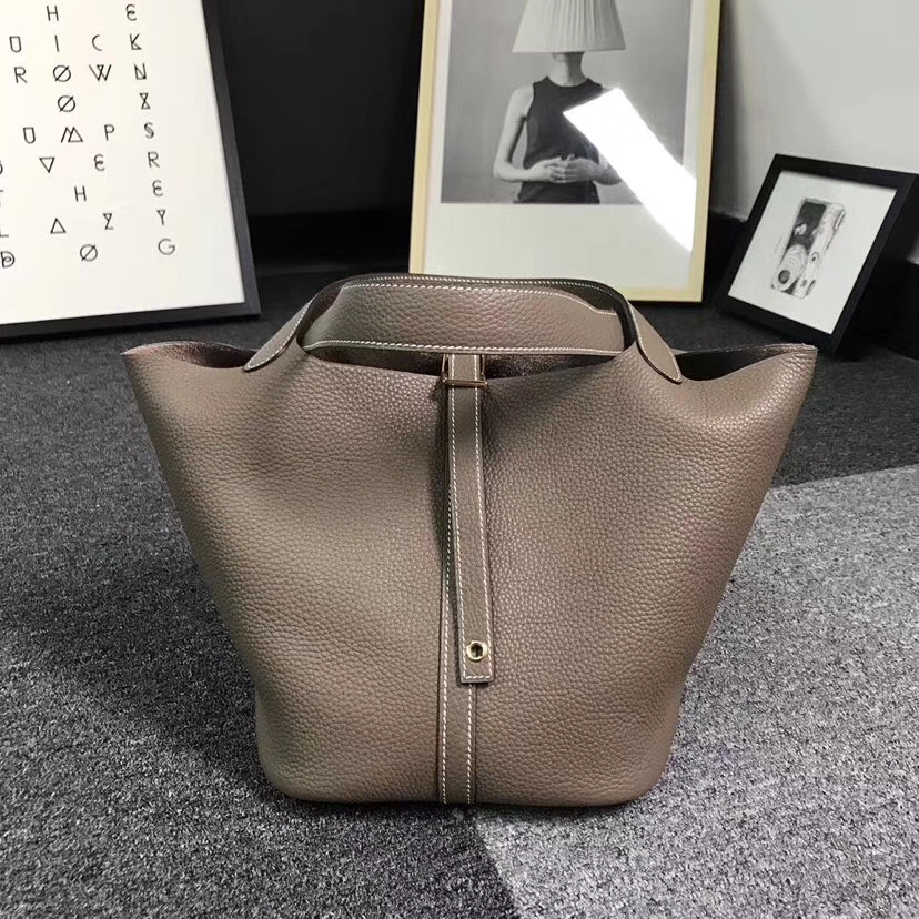 Hermès（爱马仕）大象灰 原厂御用顶级TC 皮 Picotin  Lock 22cm 金扣 银扣 现货