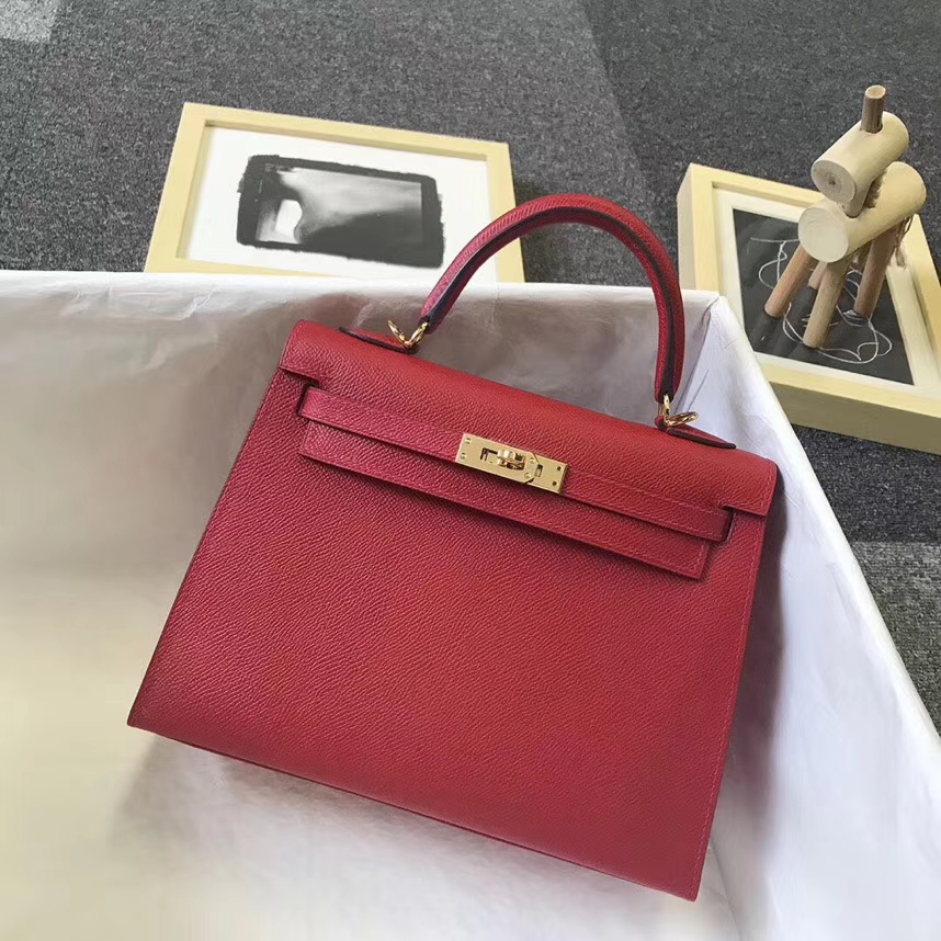Hermès（爱马仕）Q5 中国红 糖果红 原厂御用顶级Epsom 皮 Kelly 25 外缝 金扣 现货