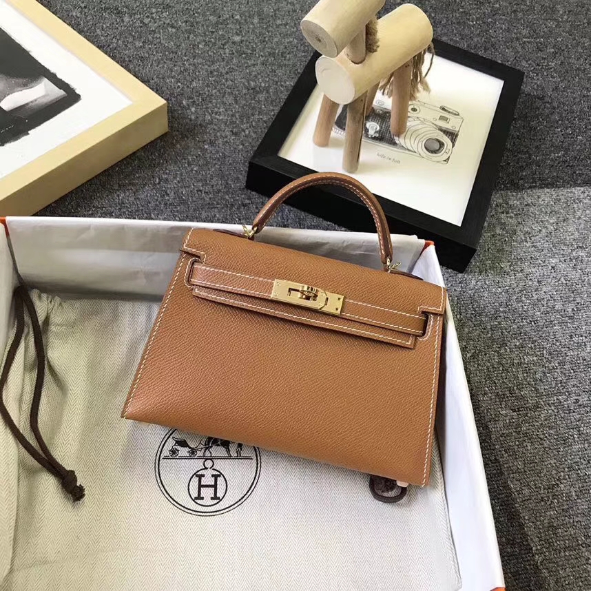 Hermès（爱马仕）金棕色 原厂御用顶级Epsom 皮 Mini Kelly 二代 金扣 现货