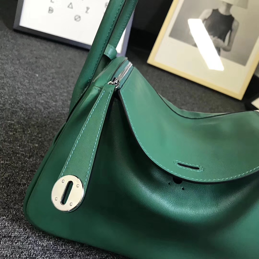 Hermès（爱马仕）U4 丝绒绿 原厂御用顶级Swift 皮 Lindy 26 银扣