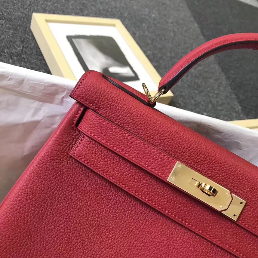 Hermès（爱马仕）Q5 中国红 糖果红 原厂御用顶级小牛皮 Kelly 28 银扣 现货