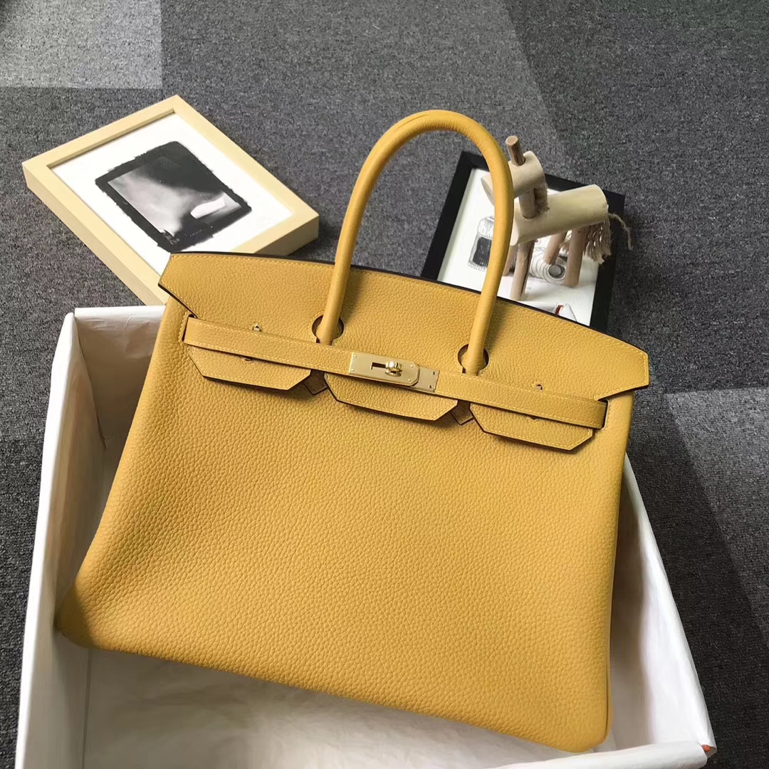 Hermès（爱马仕）9D琥珀黄 原厂御用顶级小牛皮 Birkin 35 金扣