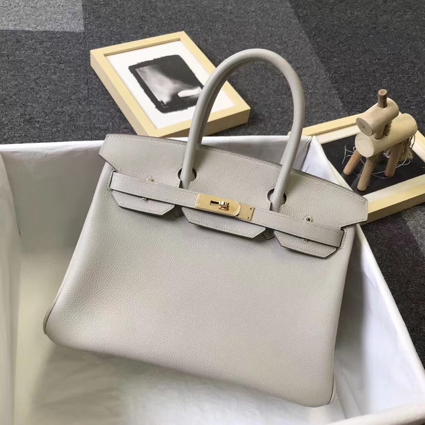 Hermès（爱马仕）C80 珍珠灰 原厂御用顶级小牛皮 Birkin 30 金扣