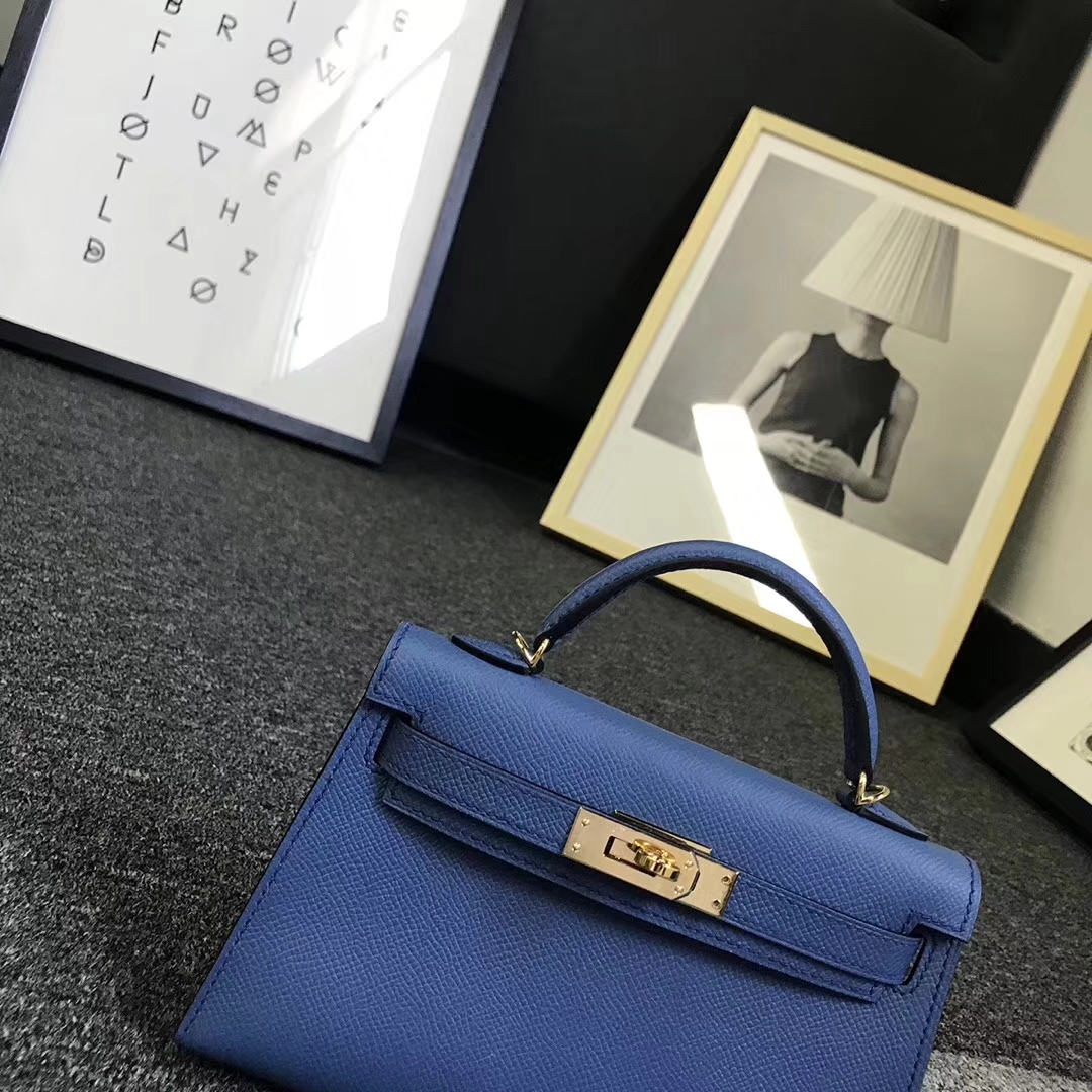 Hermès（爱马仕）R2 玛瑙蓝 原厂御用顶级Epsom 皮 Mini Kelly 二代 金扣