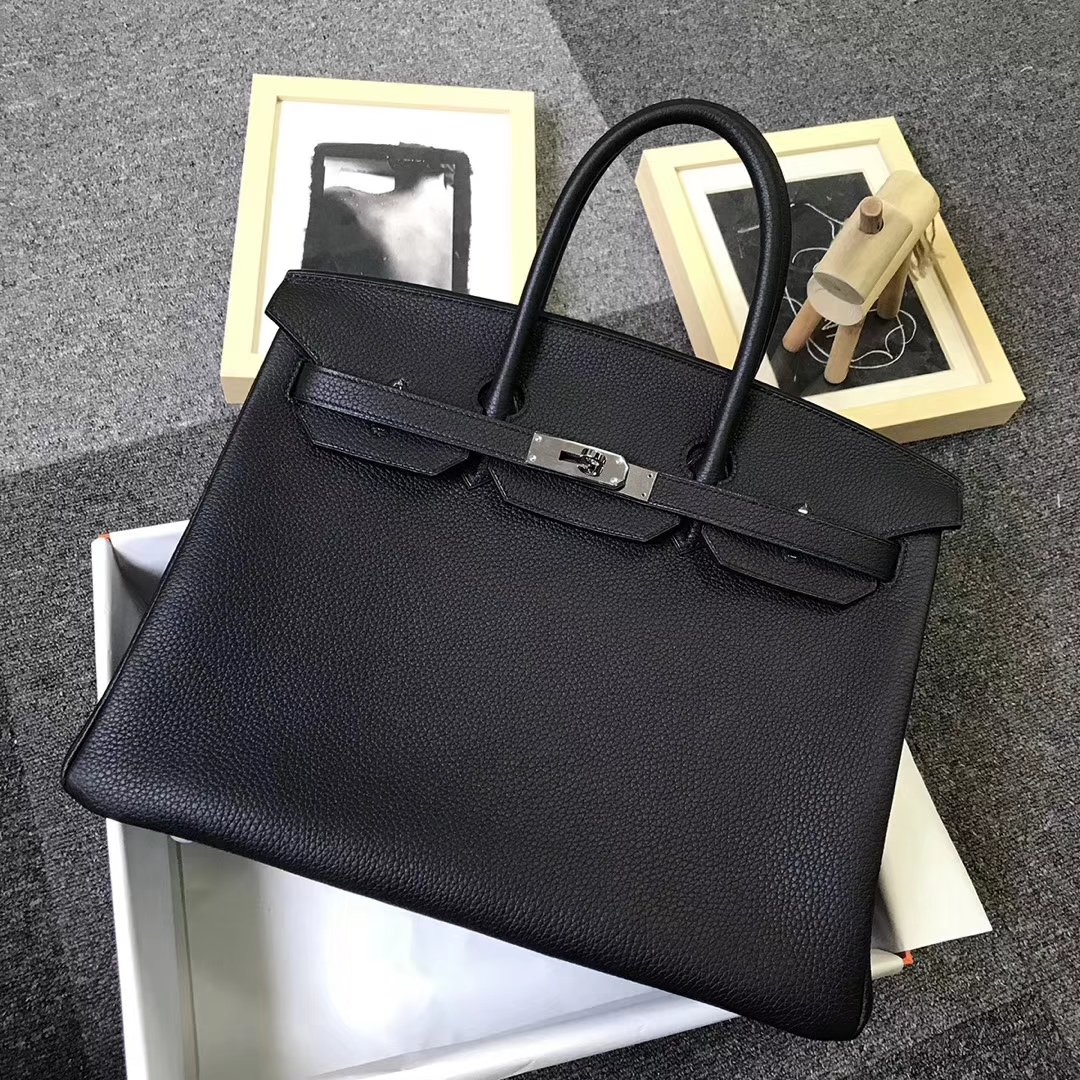 Hermès（爱马仕）黑色 原厂御用顶级小牛皮 Birkin 35 金扣 银扣 现货
