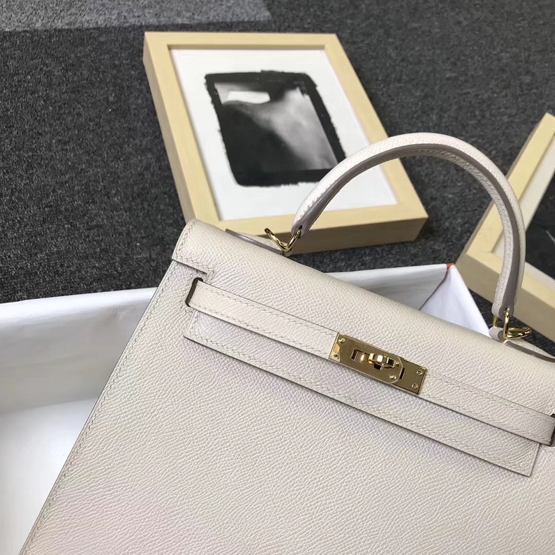 Hermès（爱马仕）奶昔白 原厂御用顶级Epsom 皮 Kelly 25 外缝 金扣 现货