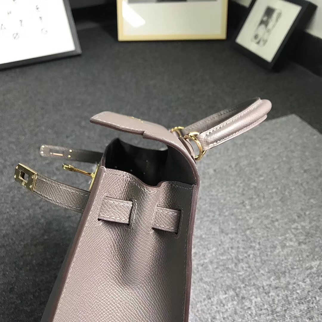 Hermès（爱马仕）8F 锡器灰 原厂御用顶级Epsom 皮 Kelly 25 外缝 金扣