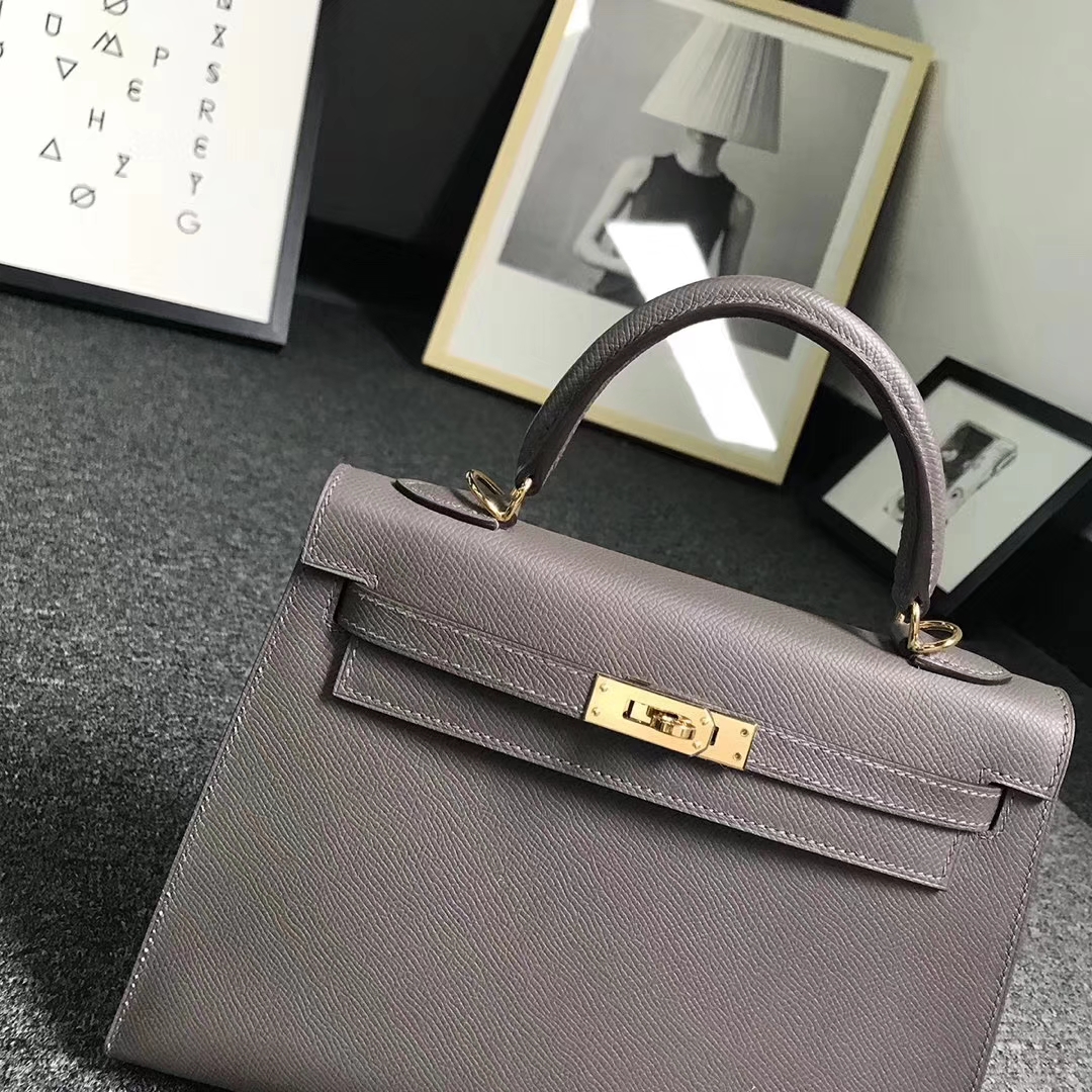 Hermès（爱马仕）8F 锡器灰 原厂御用顶级Epsom 皮 Kelly 25 外缝 金扣