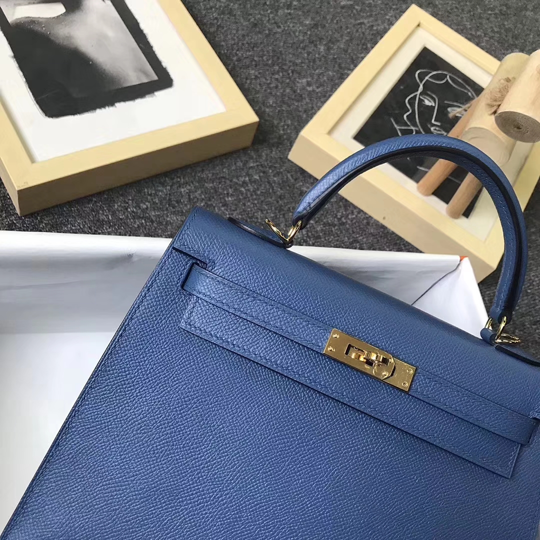Hermès（爱马仕）R2 玛瑙蓝 原厂御用顶级Epsom 皮 Kelly 25 外缝 金扣