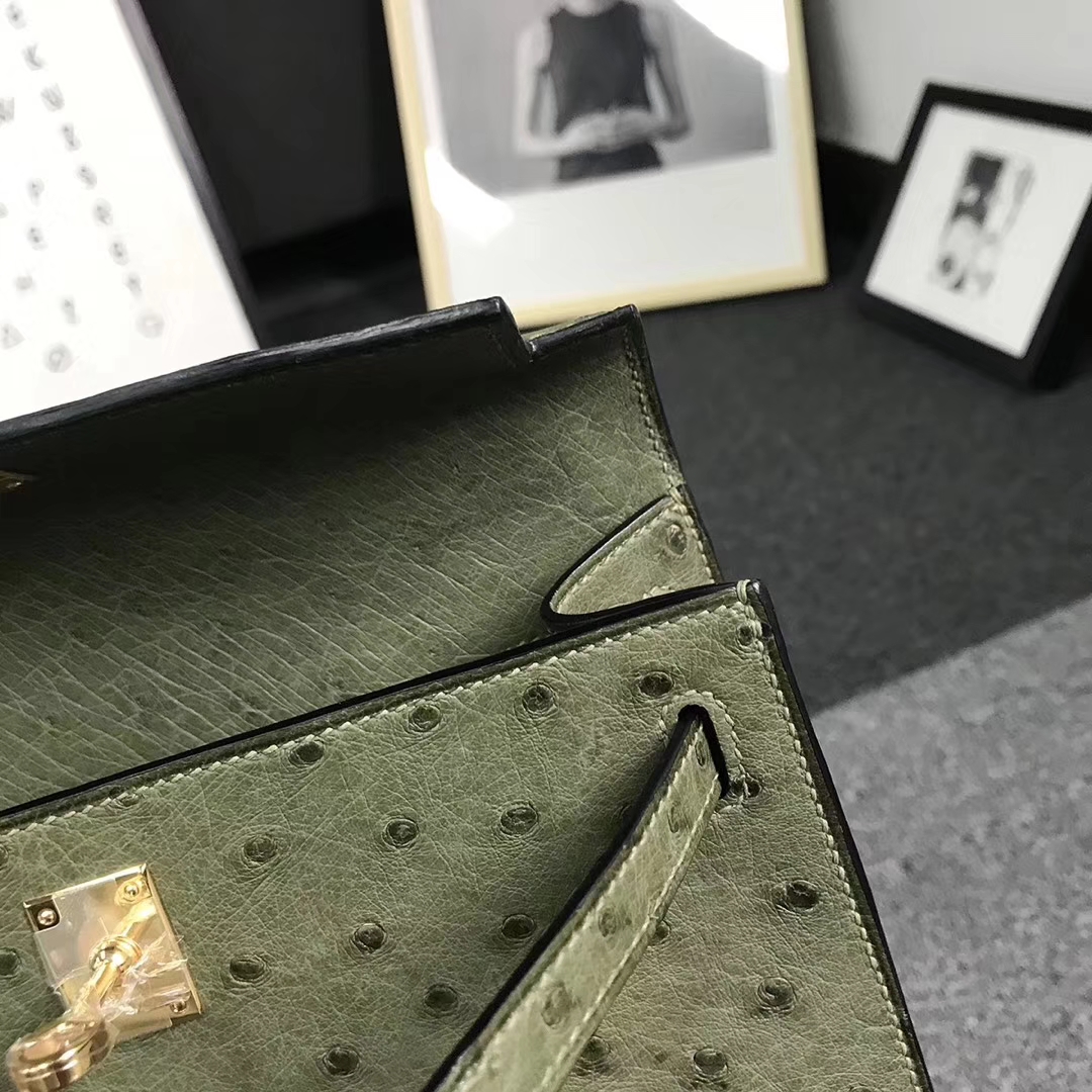 Hermès（爱马仕）丛林绿 原厂御用顶级鸵鸟皮 Mini Kelly